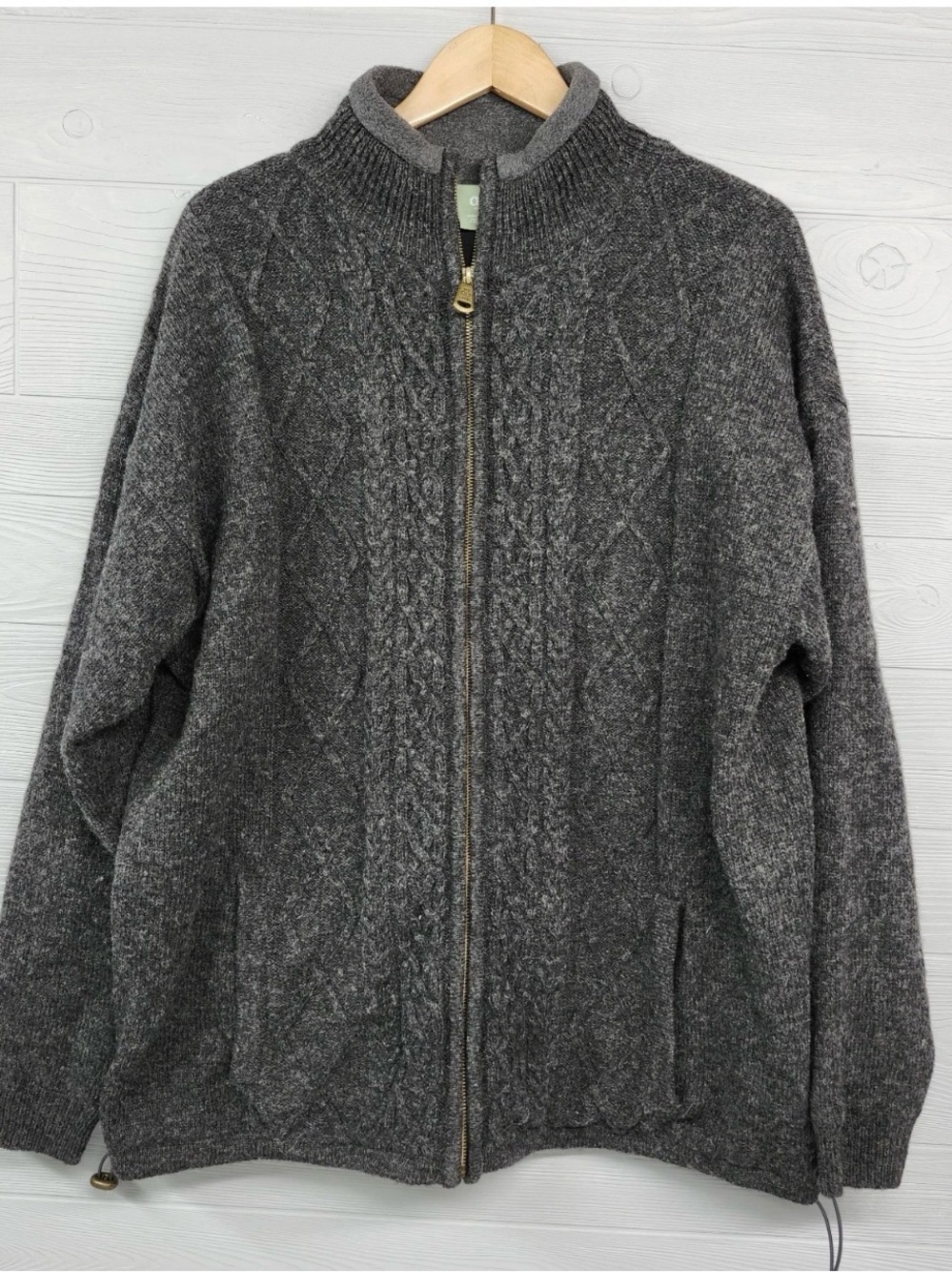 Aran Woollen Mills XL Zip Up Wool Cable Knit Sweater Jacket